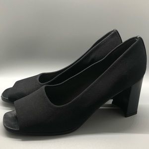 Stuart Weitzman Peep Toe Black Chunky Heels Narrow